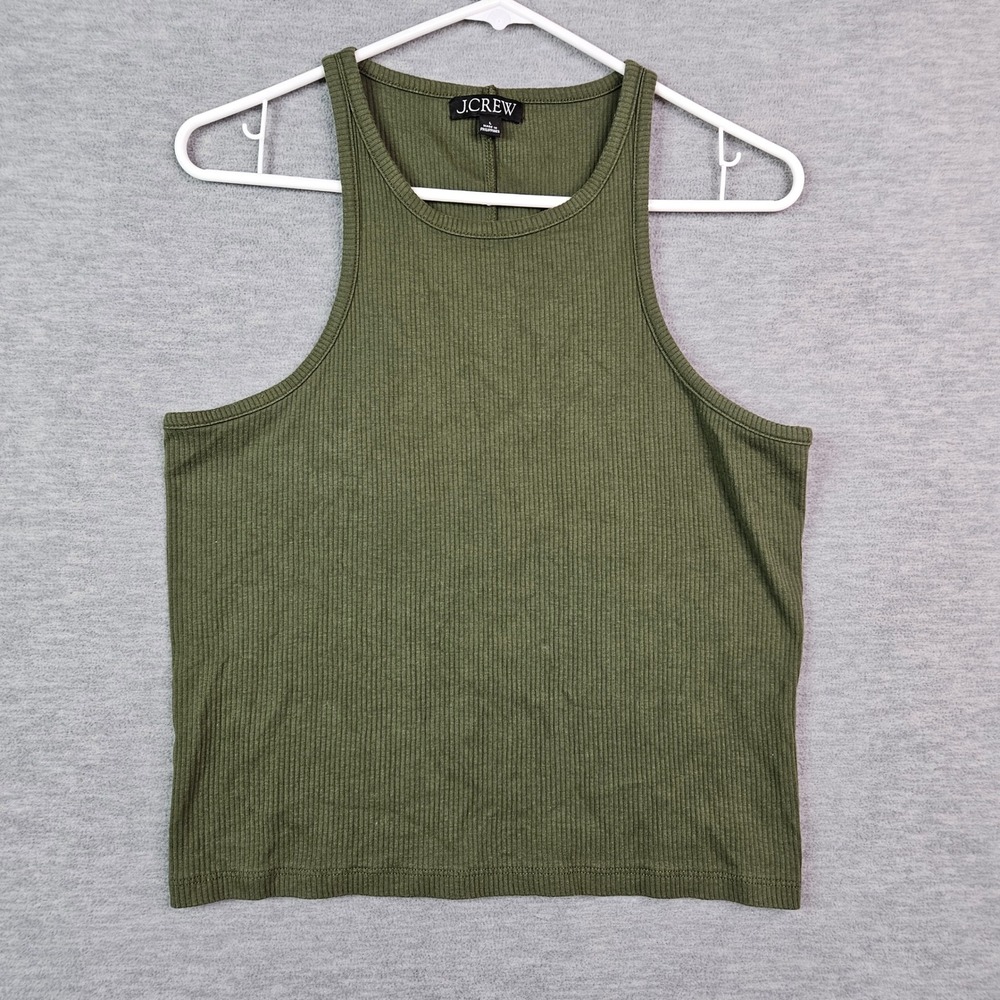 J.Crew Womens Ribbed Tank Top Olive Green High Neck Sleeveless Size L